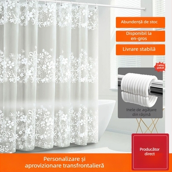 Cortină de duș impermeabilă, perdea de baie, cortină despărțitoare PEVA cu motiv floral alb, design modern minimalist