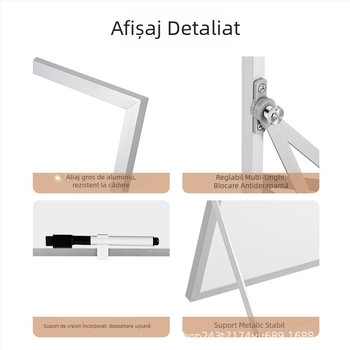 Tablă albă de birou cu suport, tablă magnetică metalică cu două fețe pentru birou, predare, casă și copii