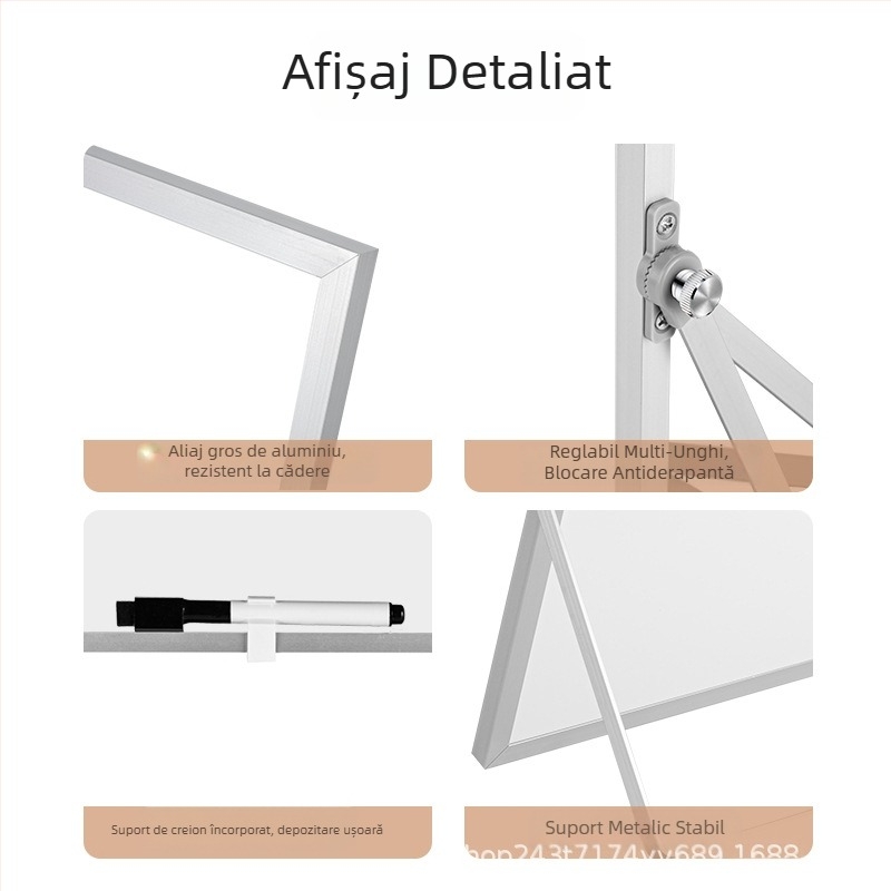 Tablă albă de birou cu suport, tablă magnetică metalică cu două fețe pentru birou, predare, casă și copii