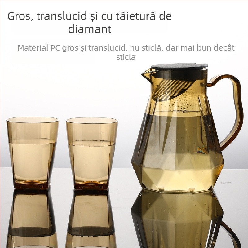 Ceainic din policarbonat și cană acrilică – durabil la temperaturi înalte, ceainic pentru ceai, cană pentru sucuri, cană pentru apă rece, portabil, de calitate alimentară, pentru restaurante și uz casnic