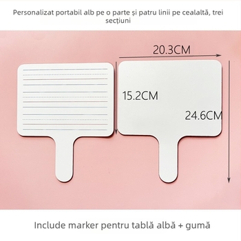 Tăbliță albă dublă față, portabilă, personalizată, cu formă pătrată și rotundă