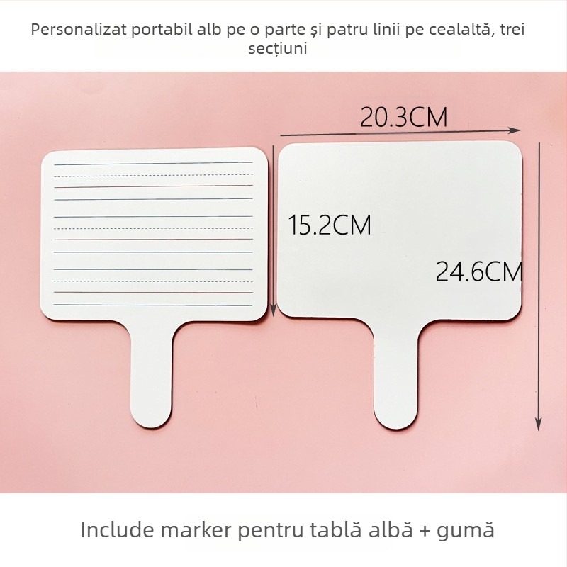 Tăbliță albă dublă față, portabilă, personalizată, cu formă pătrată și rotundă