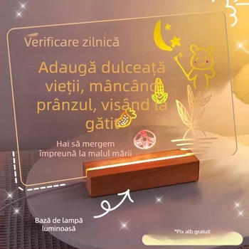 Tablă de mesaje acrilică, dublă față, cu clips, transparentă și luminoasă, pentru birou, mic obiect decorativ pentru învățare