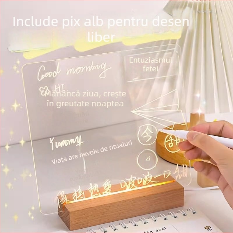 Tablă de mesaje acrilică, dublă față, cu clips, transparentă și luminoasă, pentru birou, mic obiect decorativ pentru învățare