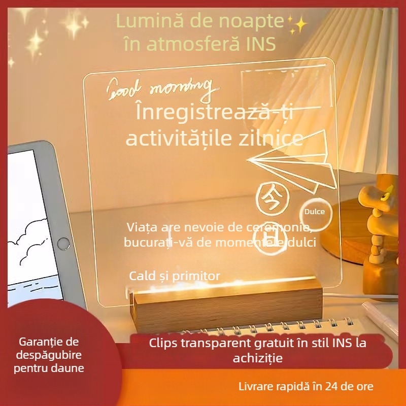 Tablă de mesaje acrilică, dublă față, cu clips, transparentă și luminoasă, pentru birou, mic obiect decorativ pentru învățare
