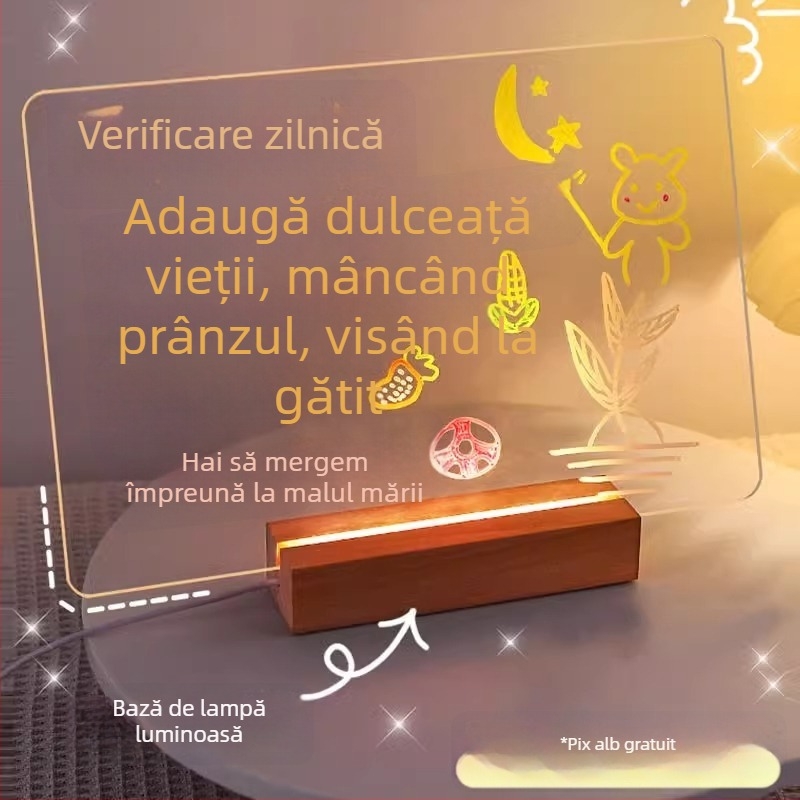 Tablă de mesaje acrilică, dublă față, cu clips, transparentă și luminoasă, pentru birou, mic obiect decorativ pentru învățare