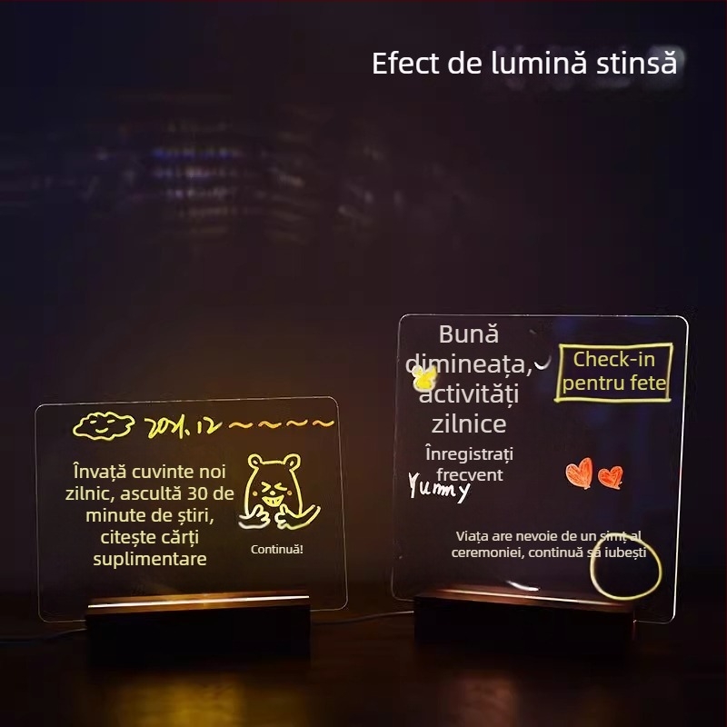 Tablă de mesaje acrilică, dublă față, cu clips, transparentă și luminoasă, pentru birou, mic obiect decorativ pentru învățare