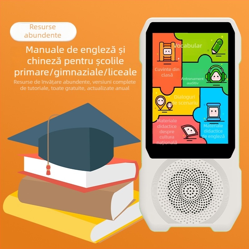 Dispozitiv portabil de învățare a limbilor cu translator, practică orală și auditivă, bibliotecă vastă de materiale didactice și funcție de repetare