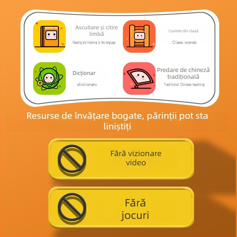 Dispozitiv portabil de învățare a limbilor cu translator, practică orală și auditivă, bibliotecă vastă de materiale didactice și funcție de repetare