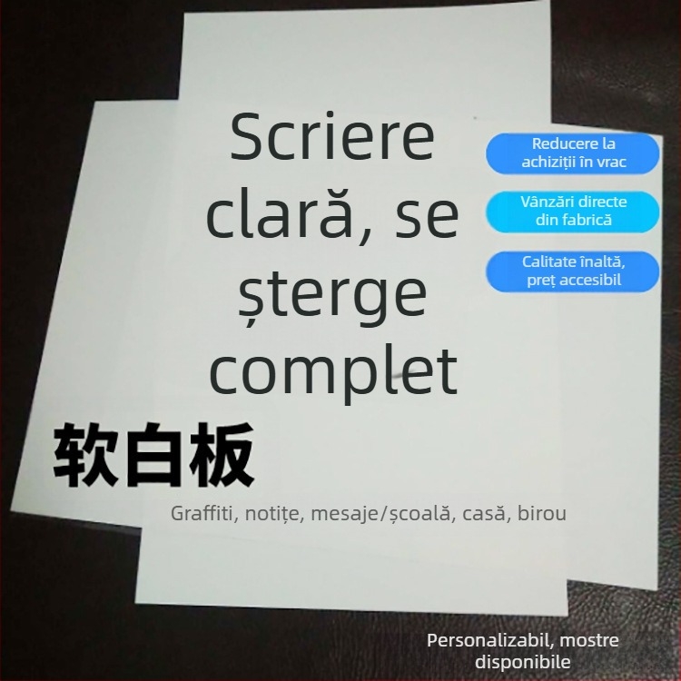 Film adeziv PET pentru tablă albă, suprafață de scriere ștergătoare, o singură față, panou din plastic, 120 x 90 cm, pentru desen și instruire