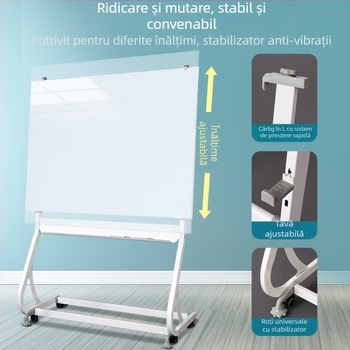 Tablă de scriere din sticlă securizată magnetică, cu suport pe roți – pentru casă, învățământ și birou