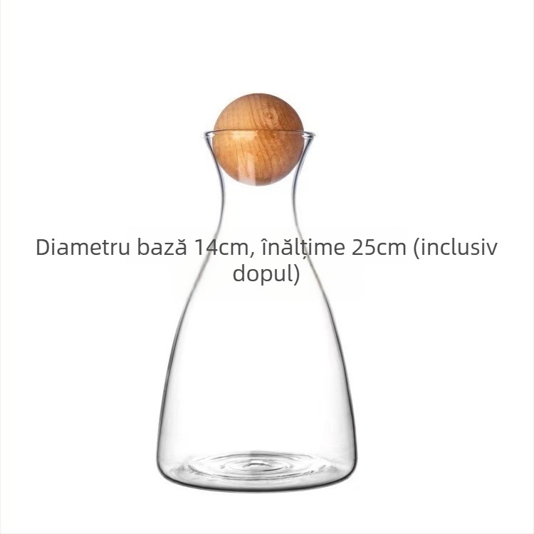 Carafă din sticlă borosilikat pentru apă rece, cu dop din bilă de lemn, stil Nordic – pentru sucuri și băuturi