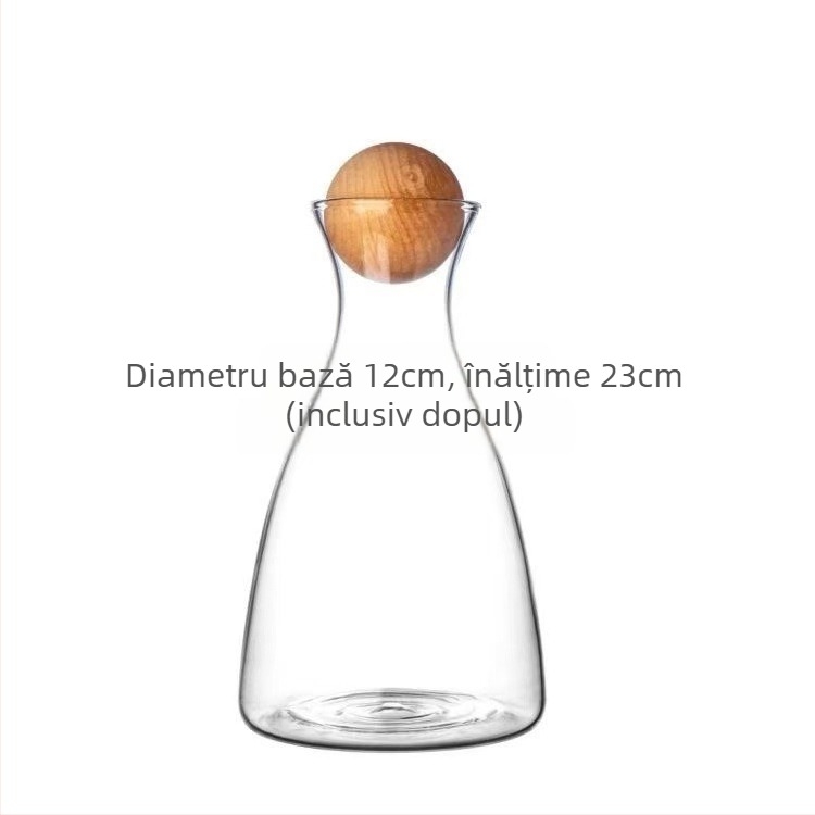 Carafă din sticlă borosilikat pentru apă rece, cu dop din bilă de lemn, stil Nordic – pentru sucuri și băuturi