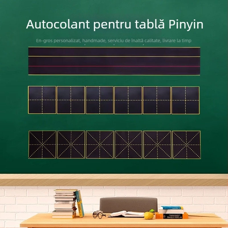 Autocolante magnetice pentru tablă educațională – grilaj Pinyin cu șase secțiuni, grilaj pentru caractere chinezești cu patru linii și trei celule, tablă de desen ștearsă