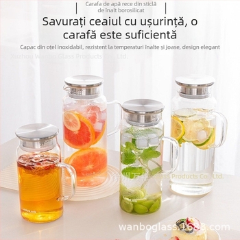 Carafă din sticlă borosilikată pentru apă rece, rezistentă la temperaturi înalte, capacitate mare, pentru băuturi