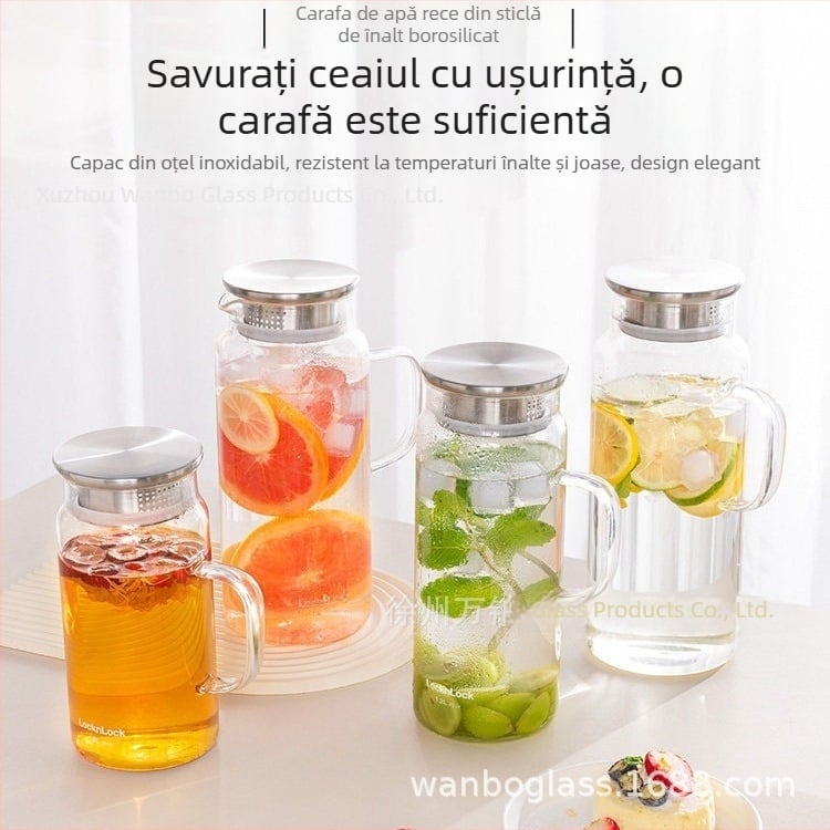 Carafă din sticlă borosilikată pentru apă rece, rezistentă la temperaturi înalte, capacitate mare, pentru băuturi