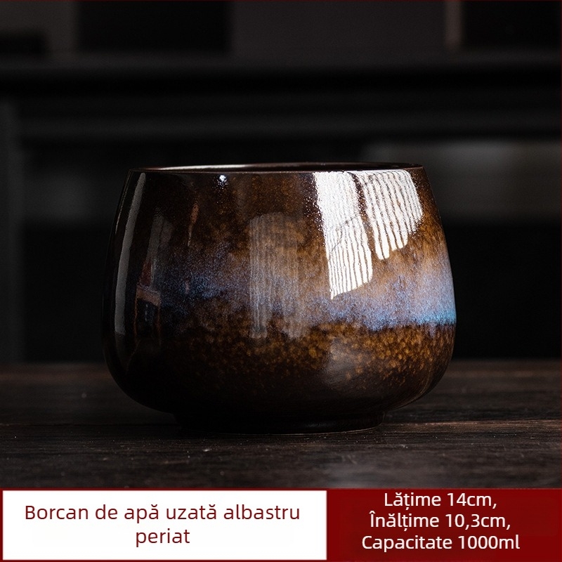 Accesorii vintage Gongfu pentru ceai: recipient pentru resturi de ceai, cană de spălare a ceaiului, depozitare pentru cești, recipient mare de apă, găleată pentru apă uzată