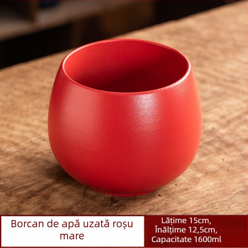 Accesorii vintage Gongfu pentru ceai: recipient pentru resturi de ceai, cană de spălare a ceaiului, depozitare pentru cești, recipient mare de apă, găleată pentru apă uzată