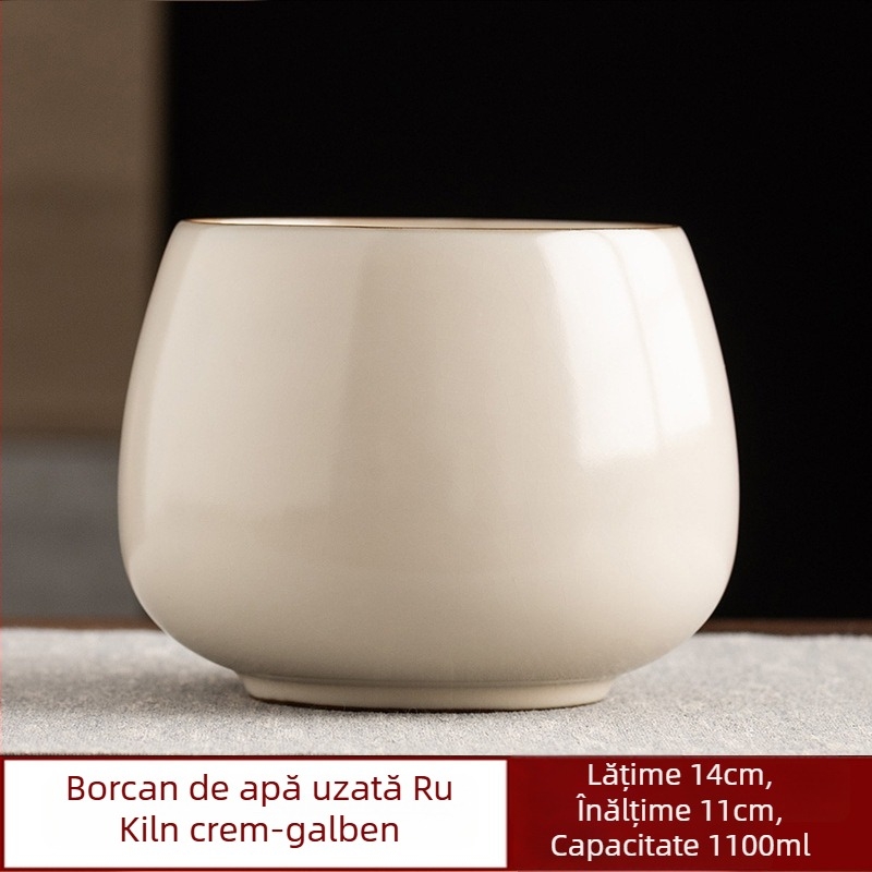 Accesorii vintage Gongfu pentru ceai: recipient pentru resturi de ceai, cană de spălare a ceaiului, depozitare pentru cești, recipient mare de apă, găleată pentru apă uzată