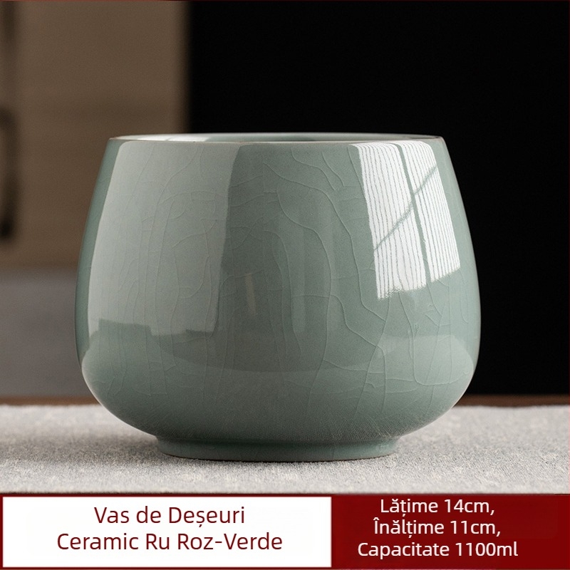 Accesorii vintage Gongfu pentru ceai: recipient pentru resturi de ceai, cană de spălare a ceaiului, depozitare pentru cești, recipient mare de apă, găleată pentru apă uzată