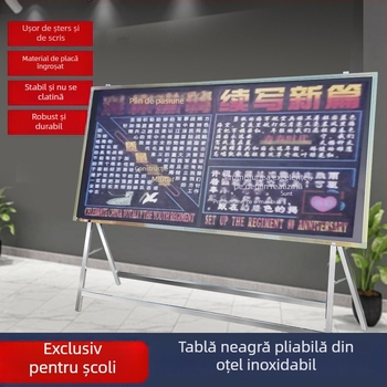 Tabla neagră mobilă cu suport din oțel inoxidabil, tablă de scris verticală pliabilă pentru predare, instruire, școli și uz militar