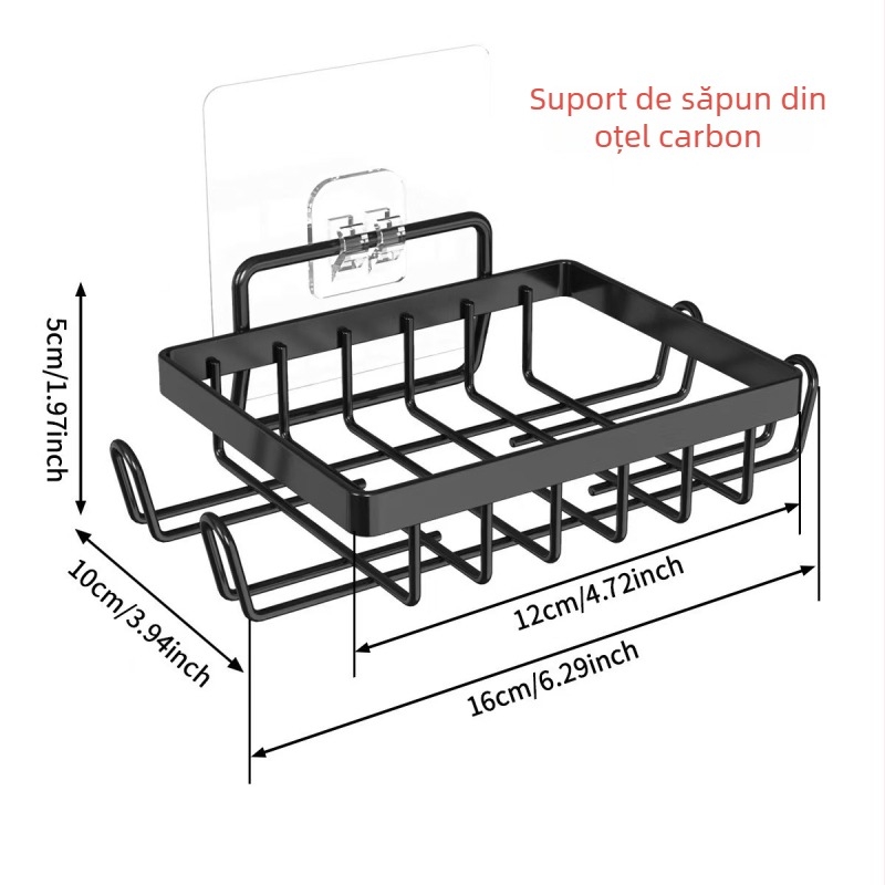 Raft de baie montat pe perete, din fier, design din oțel carbon, montaj autoadeziv