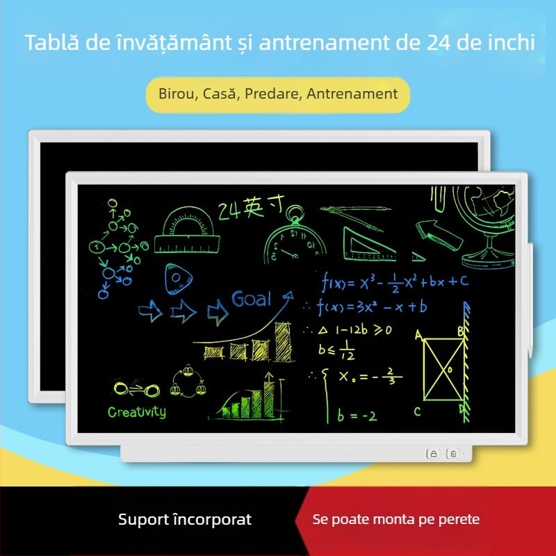 Tablă de învățare desktop de 24 inch pentru acasă și clasă, mare tablă neagră pentru scriere și tablă LCD pentru scriere