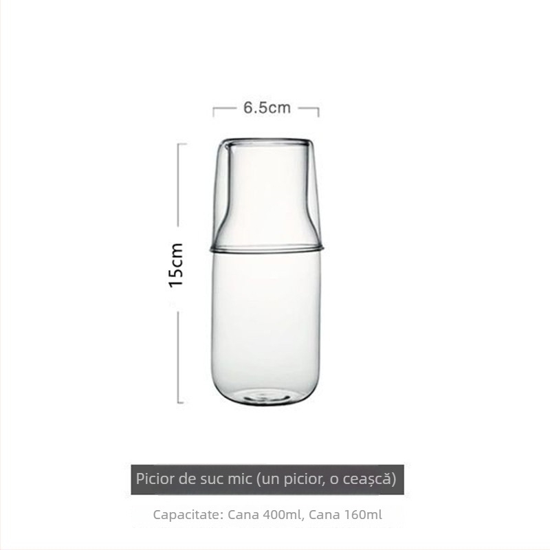 Sticlă borosilicată înaltă pentru o singură persoană: ceainic pentru apă rece, o oală și o ceașcă, cu capac, recipient de suc din sticlă