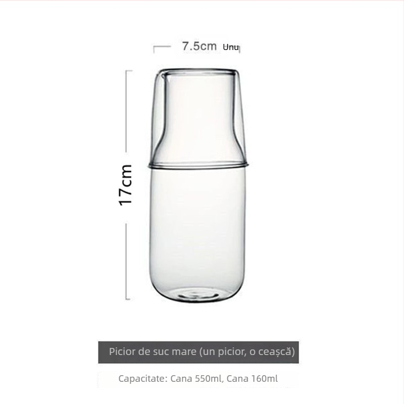 Sticlă borosilicată înaltă pentru o singură persoană: ceainic pentru apă rece, o oală și o ceașcă, cu capac, recipient de suc din sticlă