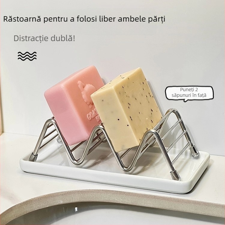 Suport pentru săpun din oțel inoxidabil, raft de depozitare pentru săpun cu tavă de drenaj pentru blat de baie