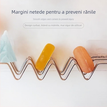 Suport pentru săpun din oțel inoxidabil, în formă de W, multifuncțional, pentru masă sau montaj pe perete, fără găuri, cu drenaj