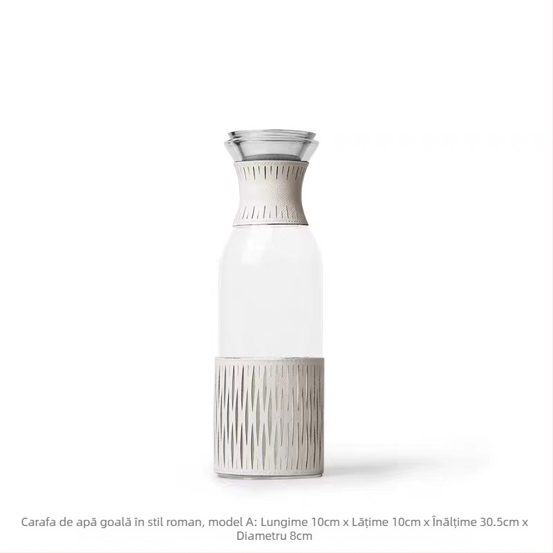 Set carafă și pahare din piele și sticlă pentru apă rece, design modern minimalist, decor pentru showroom și măsuță de cafea