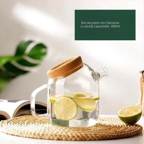 Carafă din sticlă borosilicată pentru apă rece, capac din dop de plută, capacitate mare, transparentă, stil INS