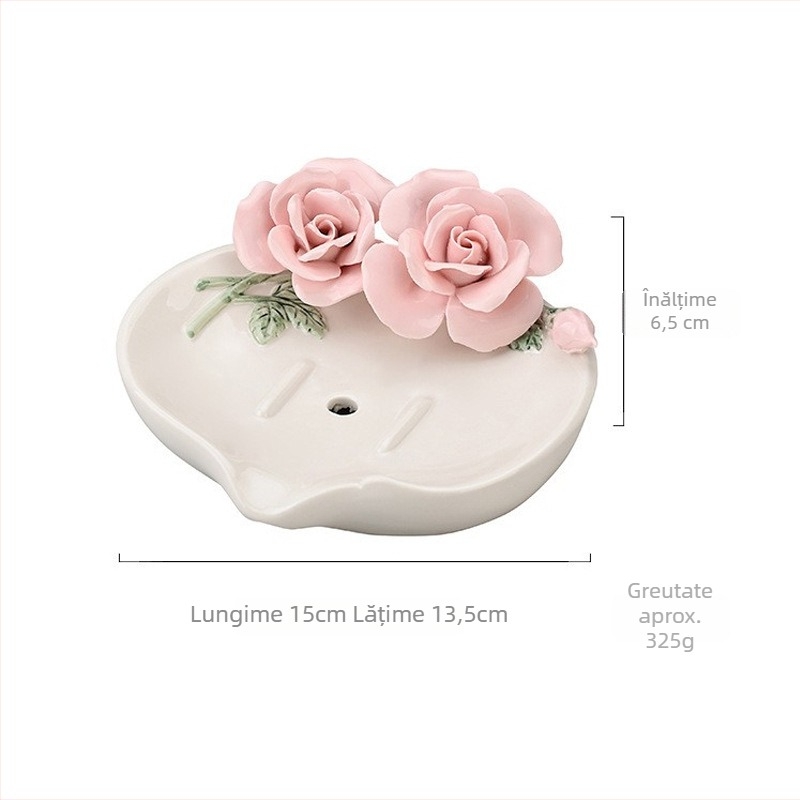 Sapunieră ceramică cu design floral și drenaj, decor de baie și spațiu de depozitare