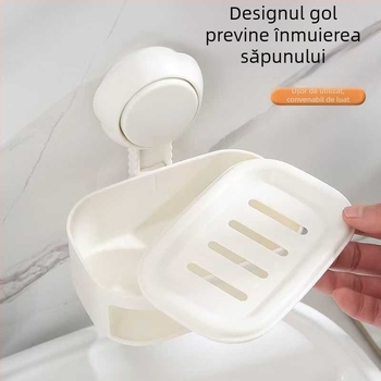 Suport de săpun montat pe perete, fără găuri, cu ventuze, cu două niveluri – organizator multifuncțional pentru baie