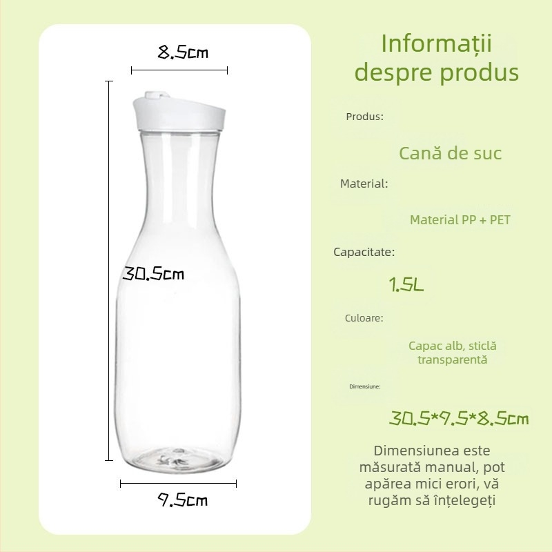 Sticlă de suc și lapte, 1500 ml, capac rotund sigilat, recipient din plastic transparent pentru băuturi reci (50 oz)