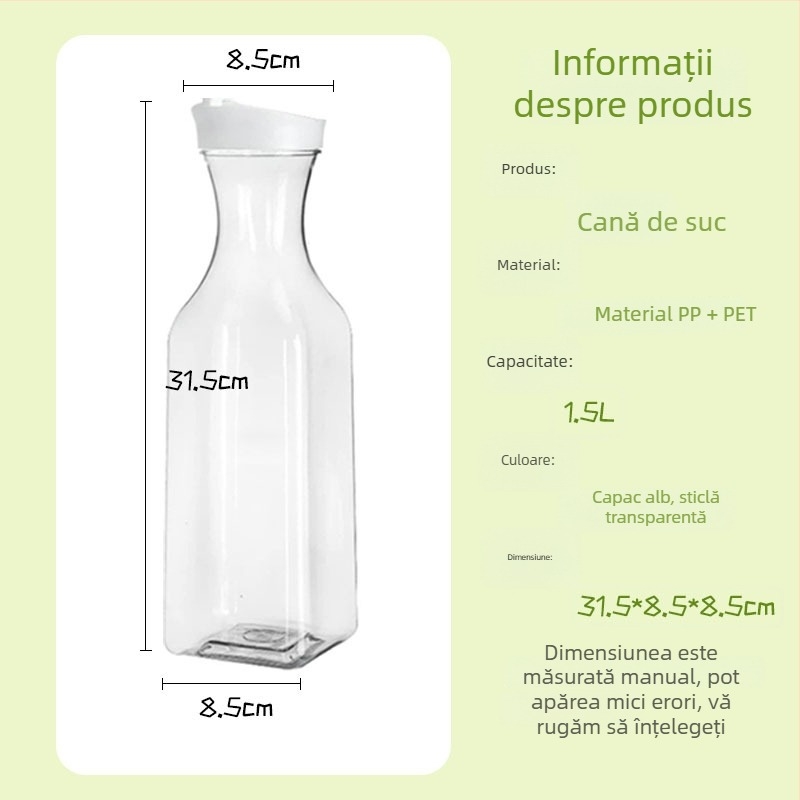 Sticlă de suc și lapte, 1500 ml, capac rotund sigilat, recipient din plastic transparent pentru băuturi reci (50 oz)