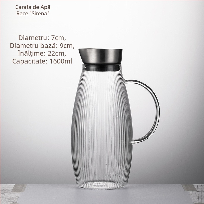 Set ceainic din sticlă, stil european, cu capac din oțel inoxidabil, capacitate mare