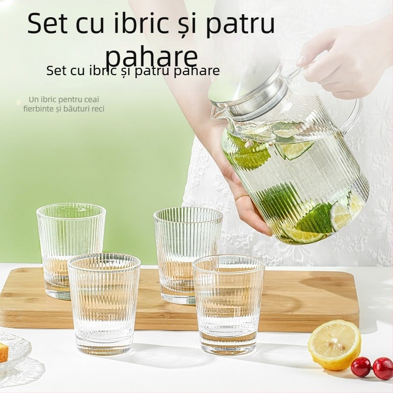 Set de ceainic din sticlă pentru apă rece, design luxuos pentru uz casnic, capacitate mare, rezistent la temperaturi înalte, pentru prepararea ceaiului