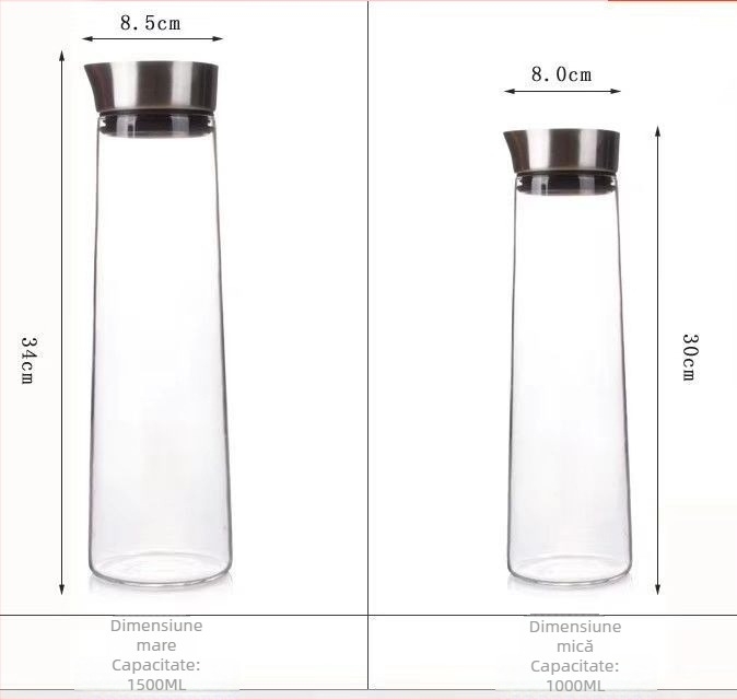 Carafă din sticlă cu capac, pentru suc de lămâie și apă rece, capacitate mare, uz casnic
