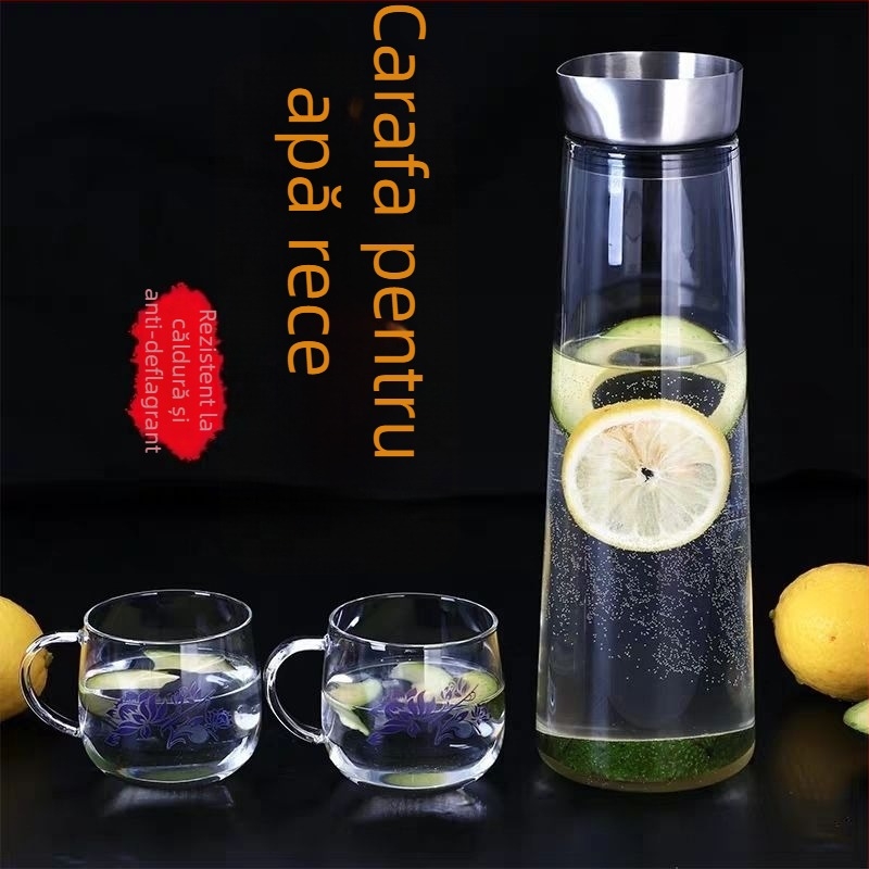 Carafă din sticlă cu capac, pentru suc de lămâie și apă rece, capacitate mare, uz casnic