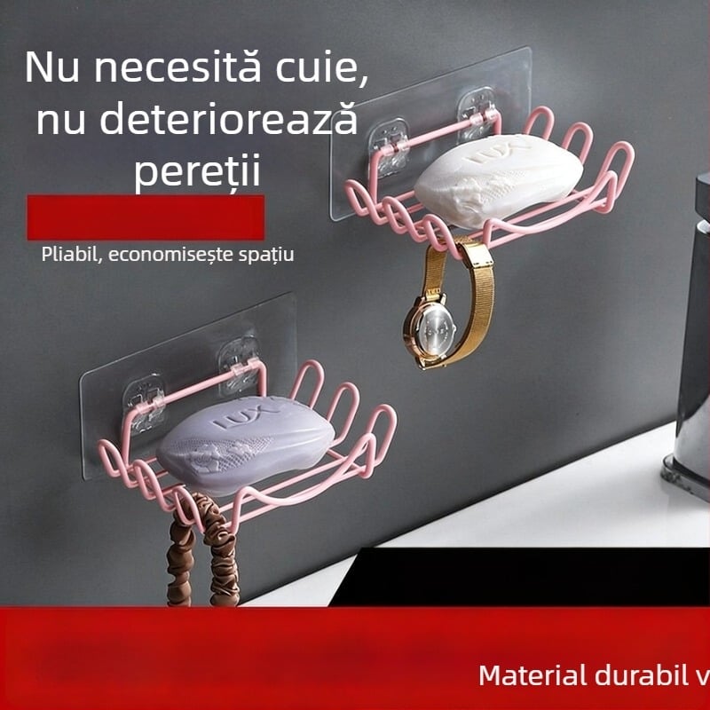 Suport de săpun din oțel inoxidabil, fără găuri, cu drenaj, pentru baie
