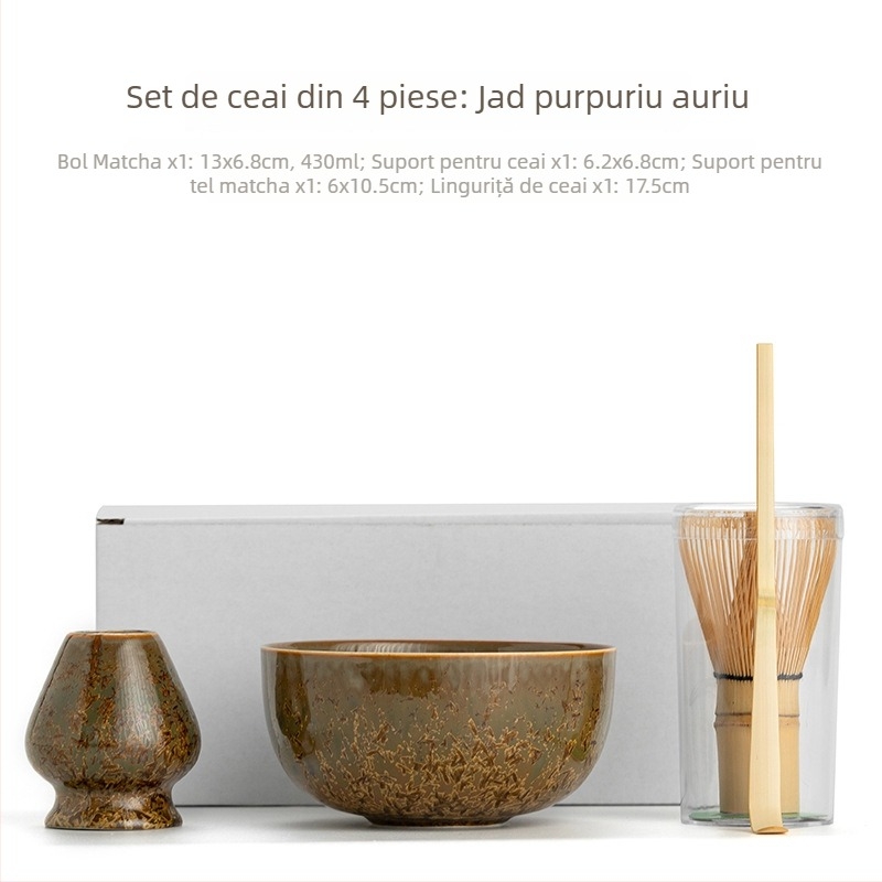 Stil japonez nou: bol de matcha lucrat manual, ceramic pentru ceremonia ceaiului, inspirat din Dinastia Song