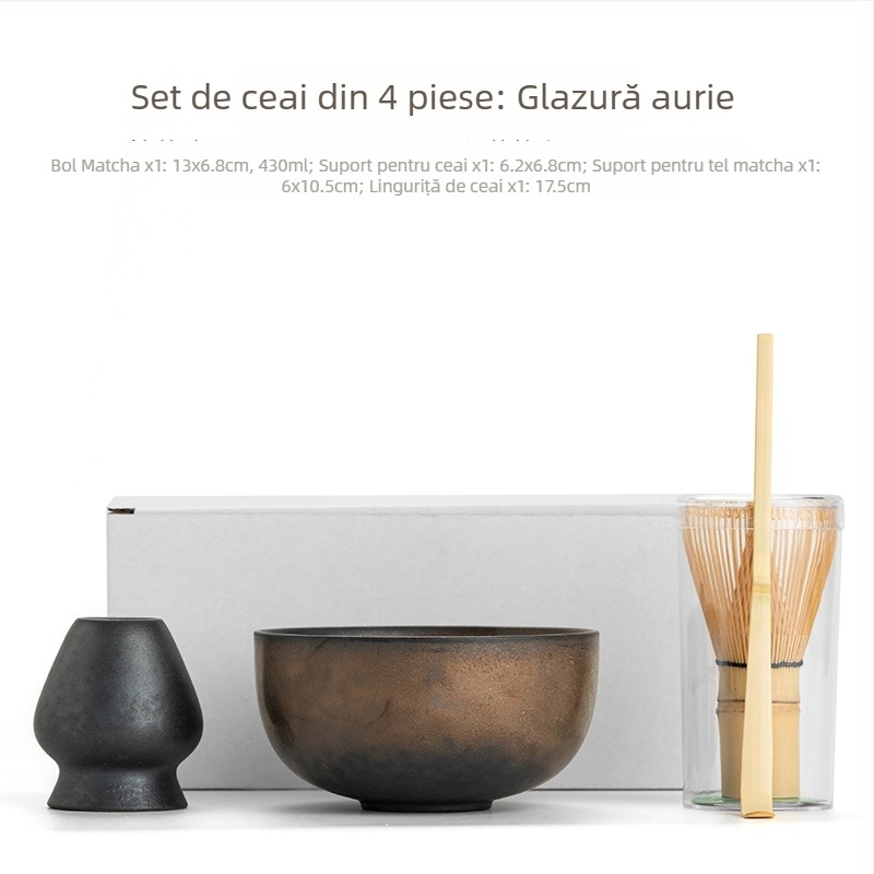 Stil japonez nou: bol de matcha lucrat manual, ceramic pentru ceremonia ceaiului, inspirat din Dinastia Song