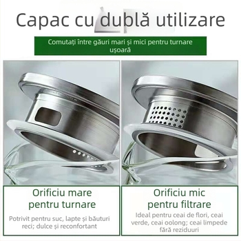 Ceainic din sticlă borosilicată rezistentă la căldură, cu filtru, capacitate mare pentru sucuri și băuturi reci