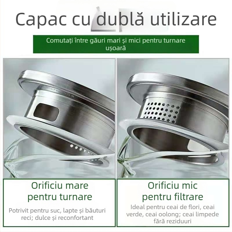 Ceainic din sticlă borosilicată rezistentă la căldură, cu filtru, capacitate mare pentru sucuri și băuturi reci