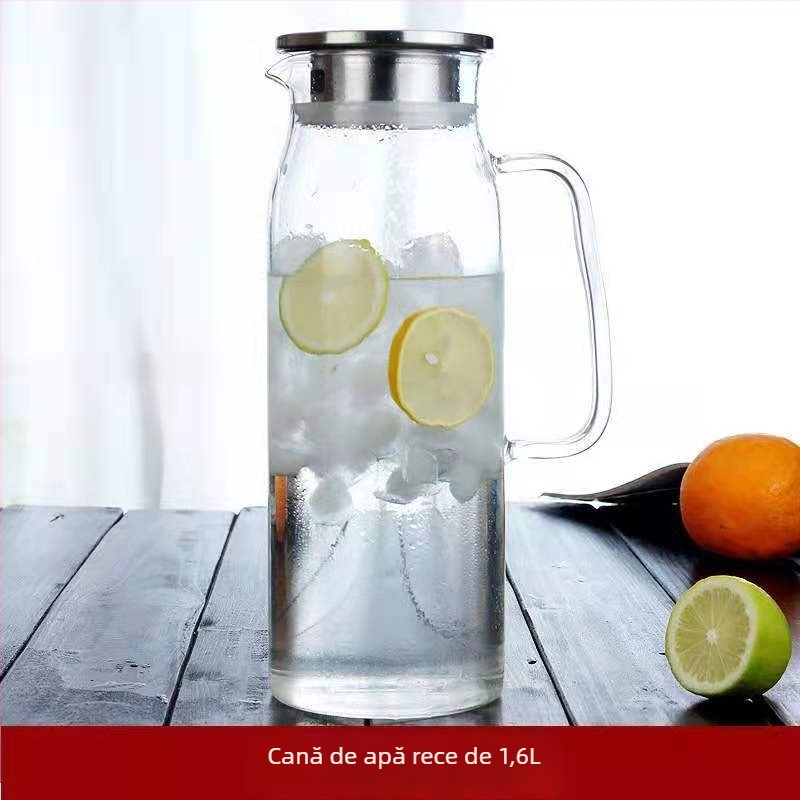 Ceainic din sticlă borosilicată rezistentă la căldură, cu filtru, capacitate mare pentru sucuri și băuturi reci