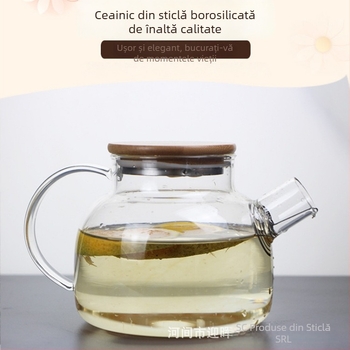 Carafă pentru apă rece din sticlă borosilicat, ceainic transparent pentru fructe, rezistentă la temperaturi, capac din bambus cu inel metalic