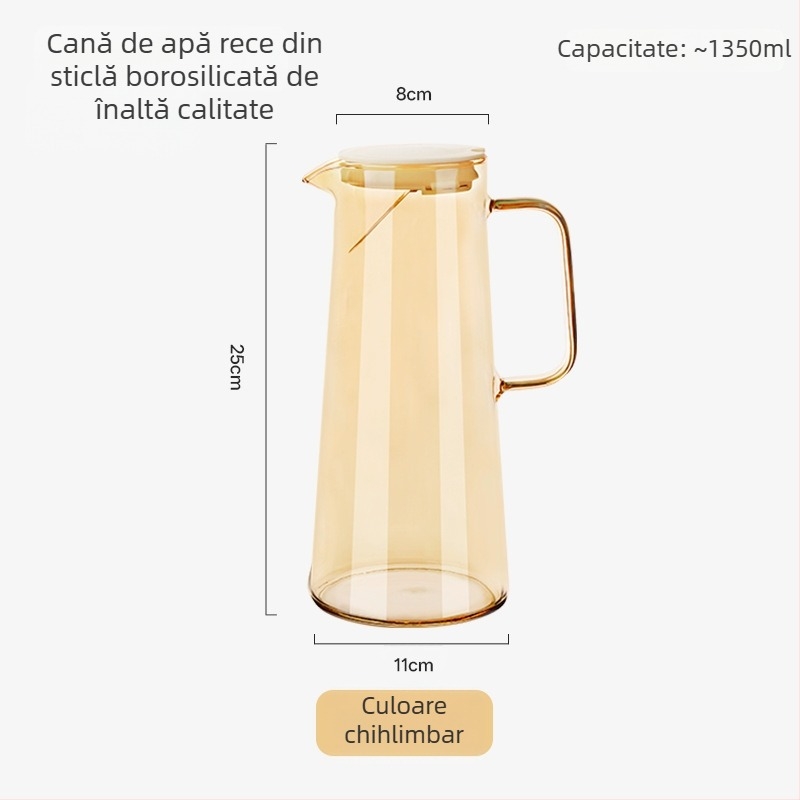 Carafă din sticlă borosilikată pentru apă rece, uz casnic, transparentă, rezistentă la căldură, pereți groși, rezistentă la spargere, cu capacitate mare pentru suc și ceai din plante