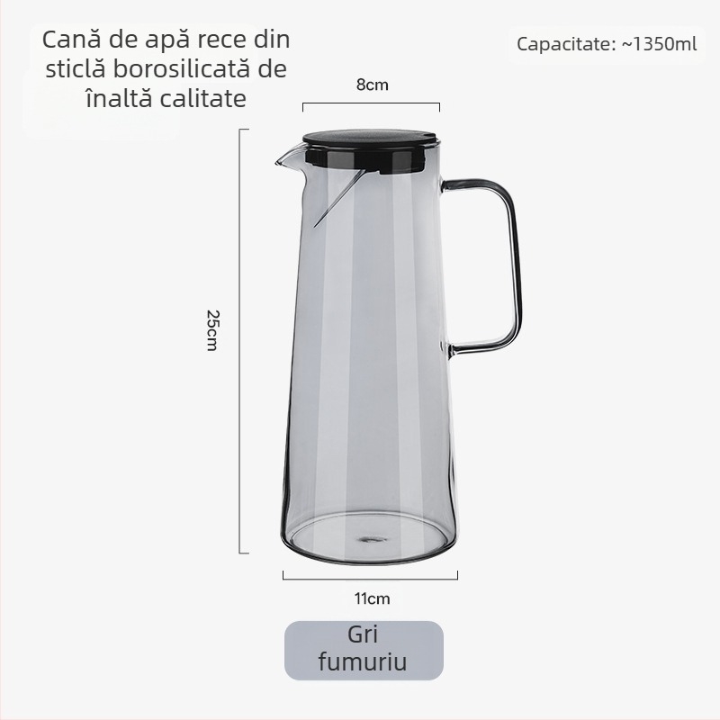 Carafă din sticlă borosilikată pentru apă rece, uz casnic, transparentă, rezistentă la căldură, pereți groși, rezistentă la spargere, cu capacitate mare pentru suc și ceai din plante